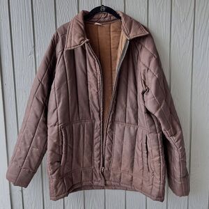 Vintage 70s Brown Quilted Nylon Jacket Workwear Chore Coat Insulated Zip XL